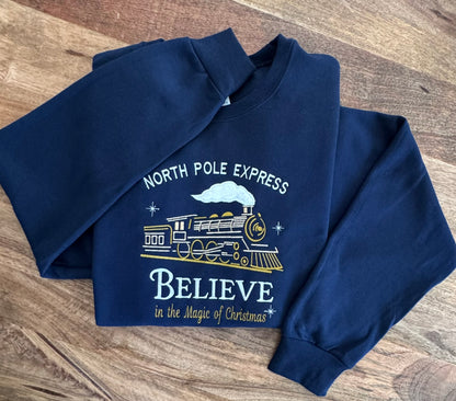 North Pole Express Christmas Sweatshirt & Hoodie | Youth & Adult Train Appliqué