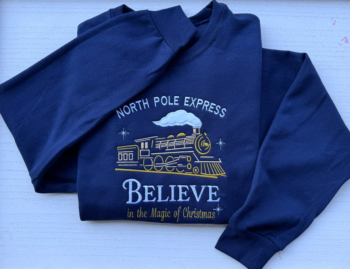 North Pole Express Christmas Sweatshirt & Hoodie | Youth & Adult Train Appliqué