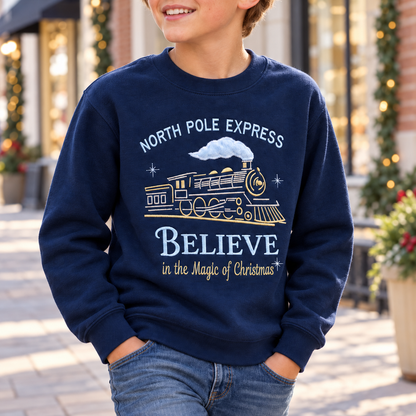 North Pole Express Christmas Sweatshirt & Hoodie | Youth & Adult Train Appliqué