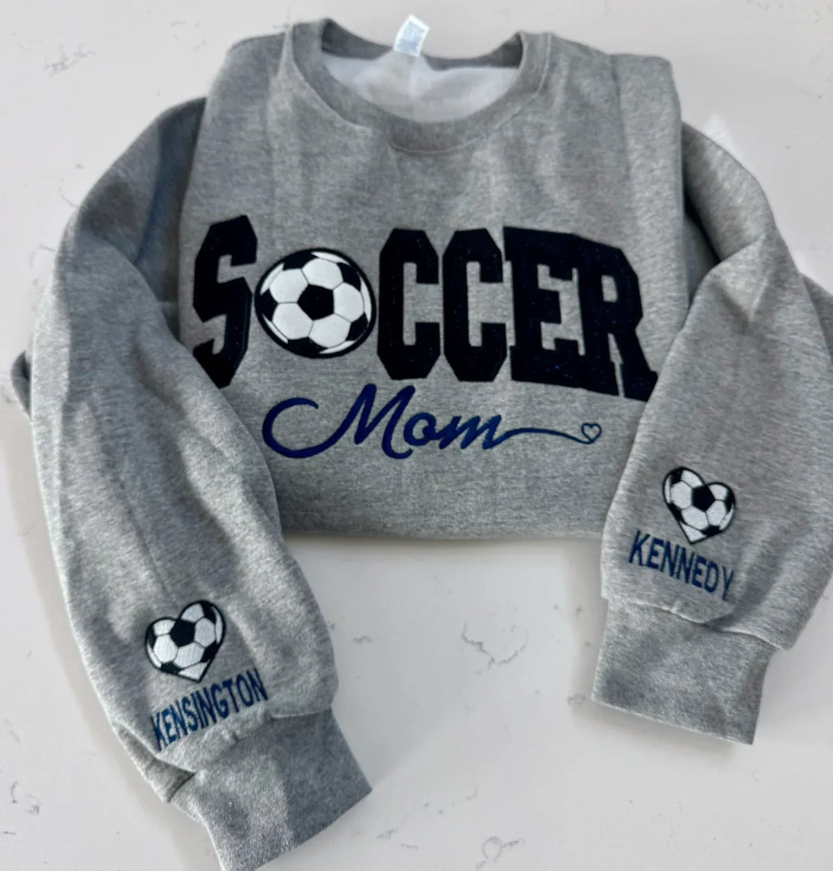 Soccer Mom embroidered sweatshirt varsity appliqué custom team name