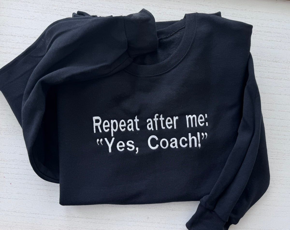 Black Yes Coach hoodie with custom white embroidery