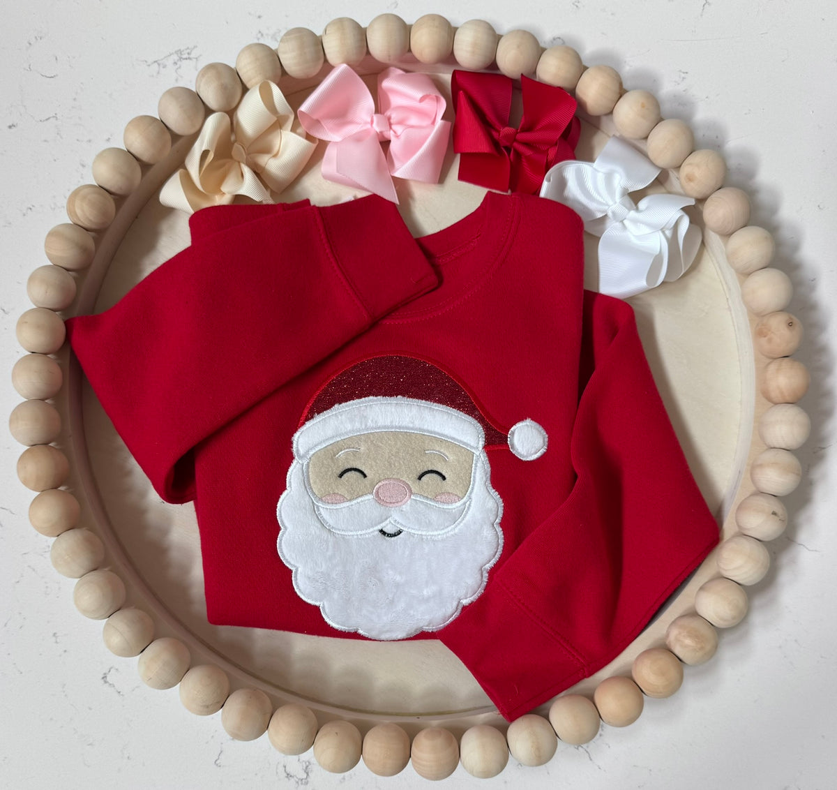 Personalized Kids’ Red Santa Face Embroidered Appliqué Sweatshirt