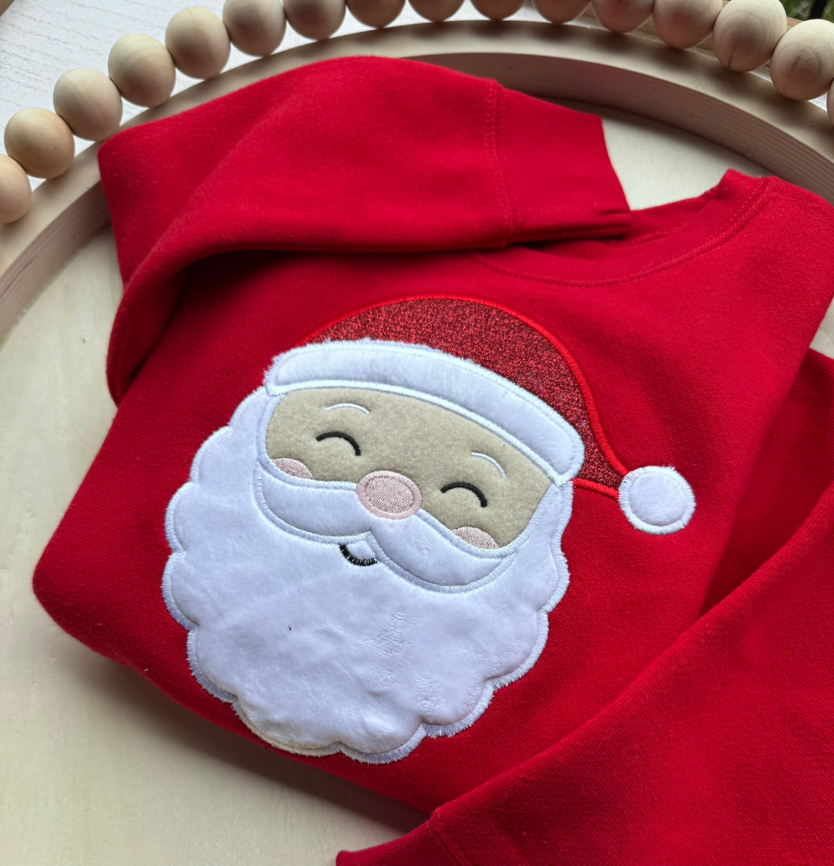 Personalized Kids’ Red Santa Face Embroidered Appliqué Sweatshirt