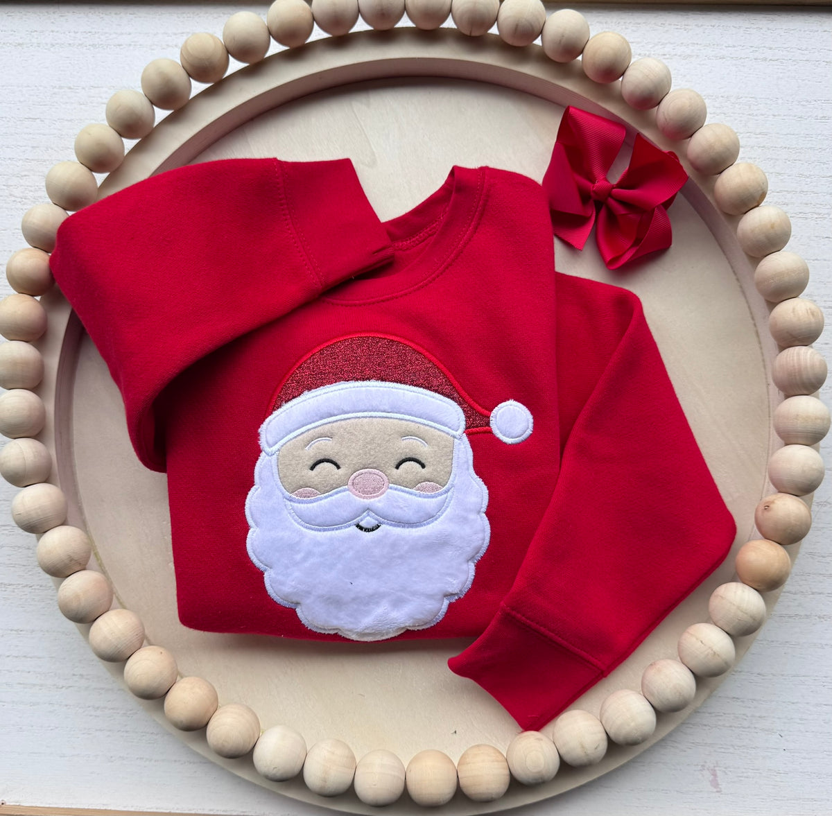 Personalized Kids’ Red Santa Face Embroidered Appliqué Sweatshirt
