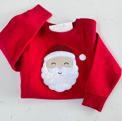 Personalized Kids’ Red Santa Face Embroidered Appliqué Sweatshirt