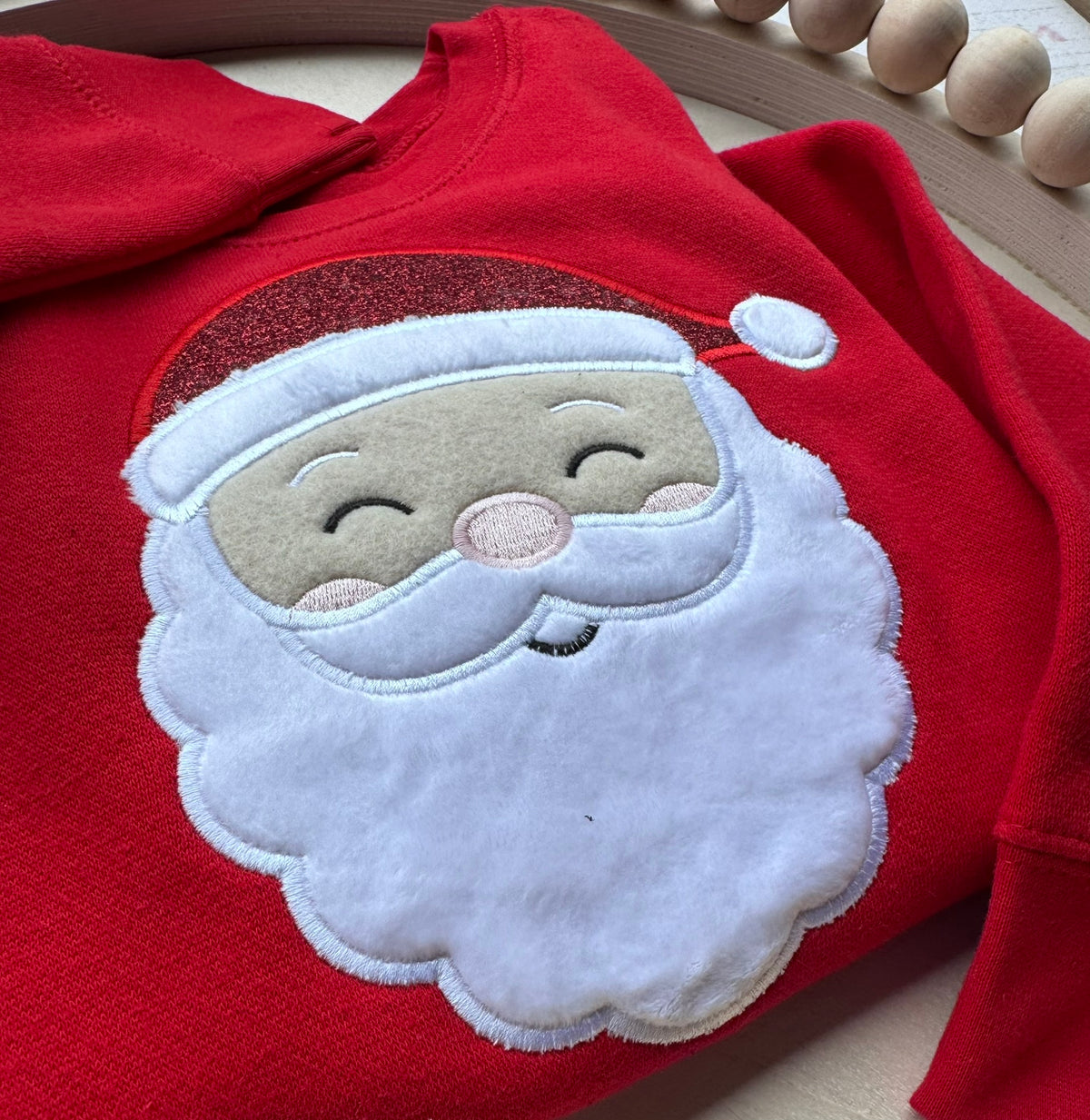 Personalized Kids’ Red Santa Face Embroidered Appliqué Sweatshirt