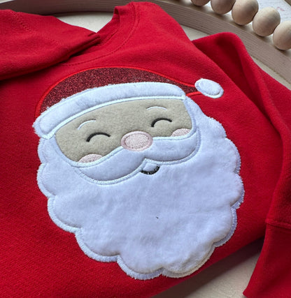 Personalized Kids’ Red Santa Face Embroidered Appliqué Sweatshirt