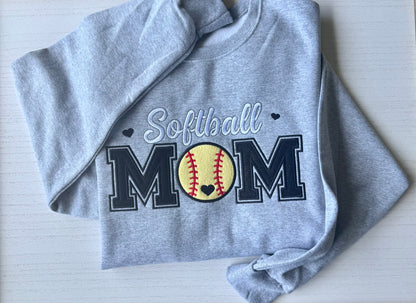 Embroidered Softball Mom Sweatshirt | Varsity Appliqué Crewneck | Custom Sleeve Name | It's So Cute®
