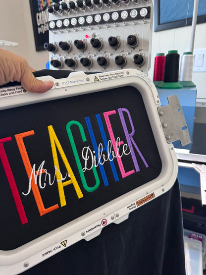 Personalized Embroidered Teacher Shirt | Custom Rainbow Last Name | Teacher Gift