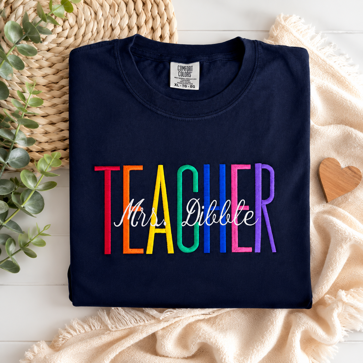 Personalized Embroidered Teacher Shirt | Custom Rainbow Last Name | Teacher Gift