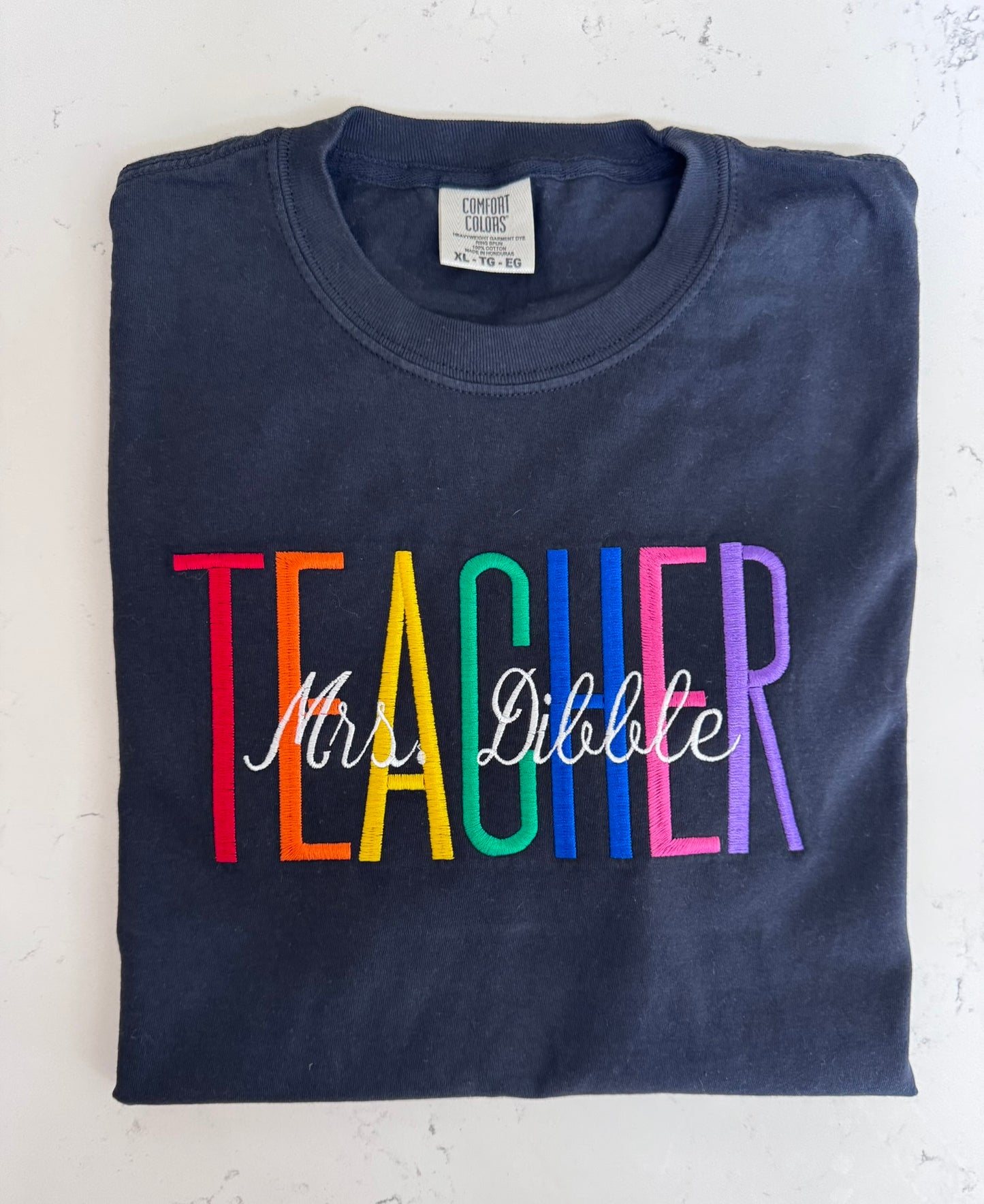 Personalized Embroidered Teacher Shirt | Custom Rainbow Last Name | Teacher Gift