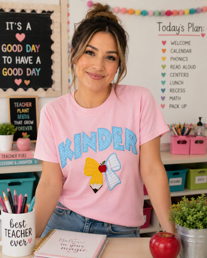 Coquette Teacher bow, custom school shirt, embroidery kindergarten tee comfort color, grade level crew