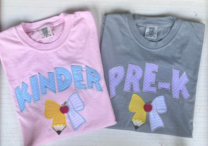 Coquette Teacher bow, custom school shirt, embroidery kindergarten tee comfort color, grade level crew