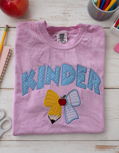 Coquette Teacher bow, custom school shirt, embroidery kindergarten tee comfort color, grade level crew