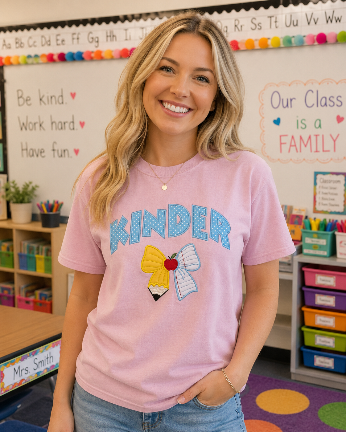Coquette Teacher bow, custom school shirt, embroidery kindergarten tee comfort color, grade level crew