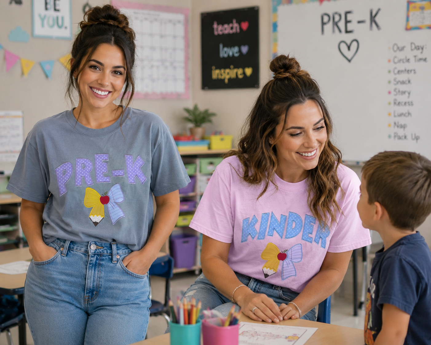 Coquette Teacher bow, custom school shirt, embroidery kindergarten tee comfort color, grade level crew