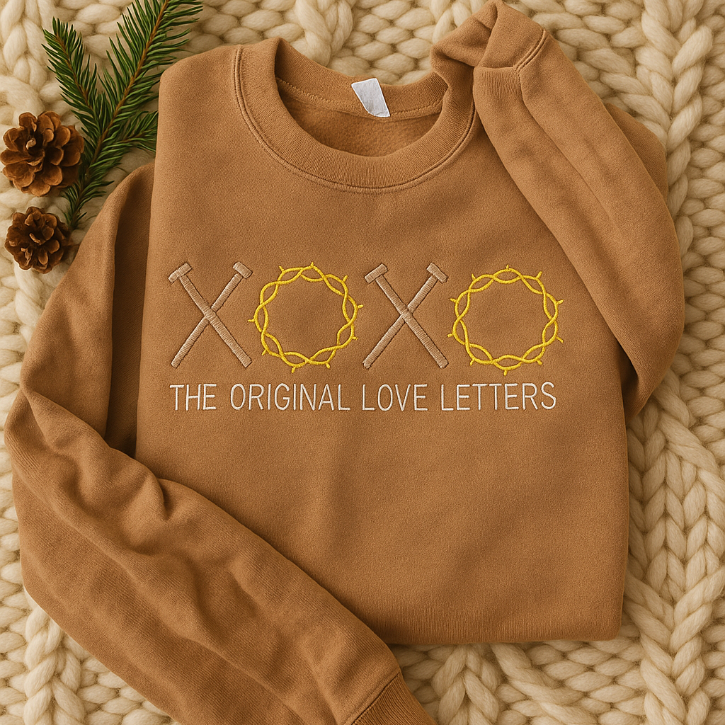 XOXO Love Letters embroidered sweatshirt nails and crowns Christian apparel