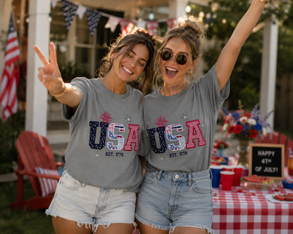 USA EST. 1776 Embroidered Tee | Comfort Colors | 4th of July Patriotic Shirt