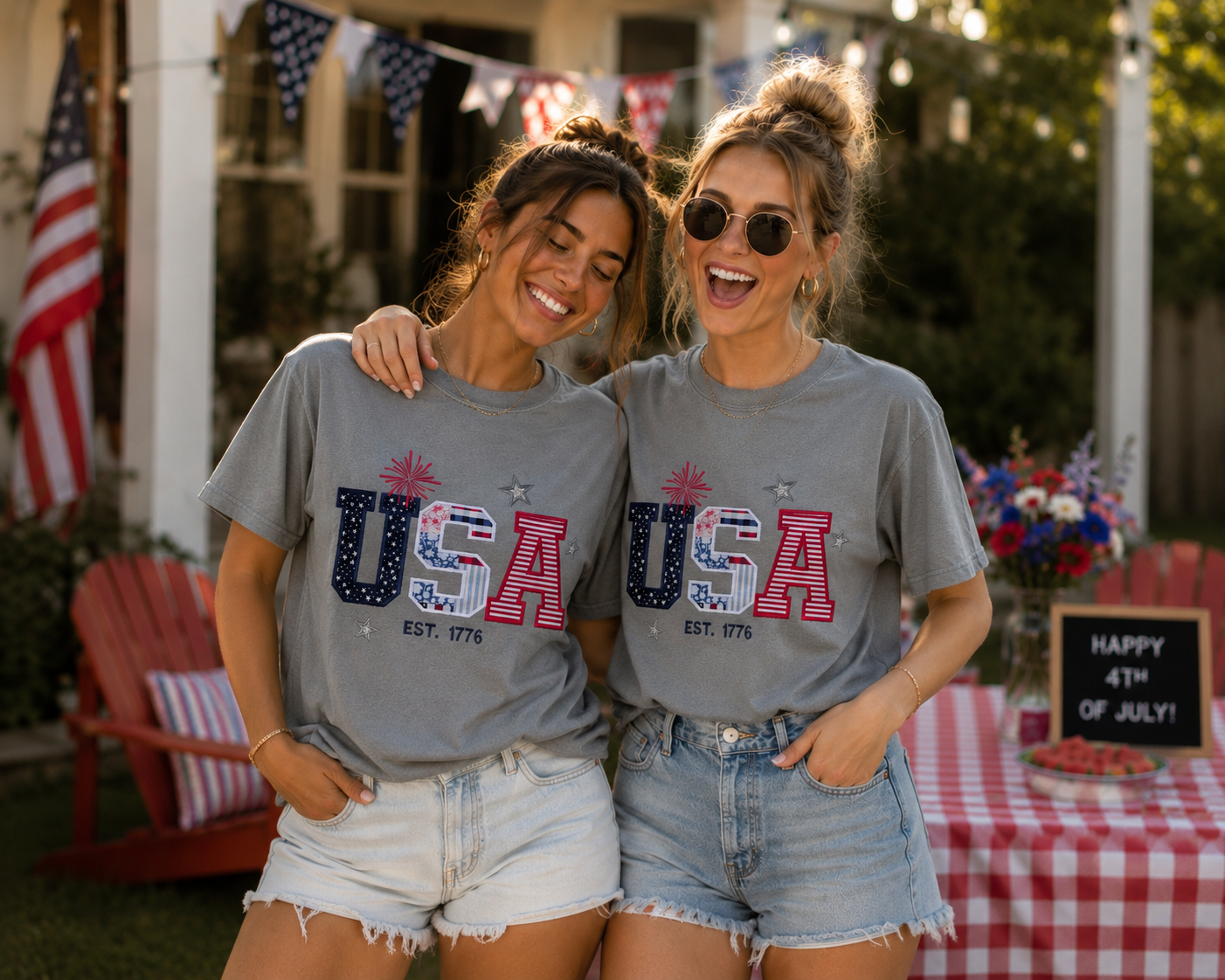 USA EST. 1776 Embroidered Tee | Comfort Colors | 4th of July Patriotic Shirt