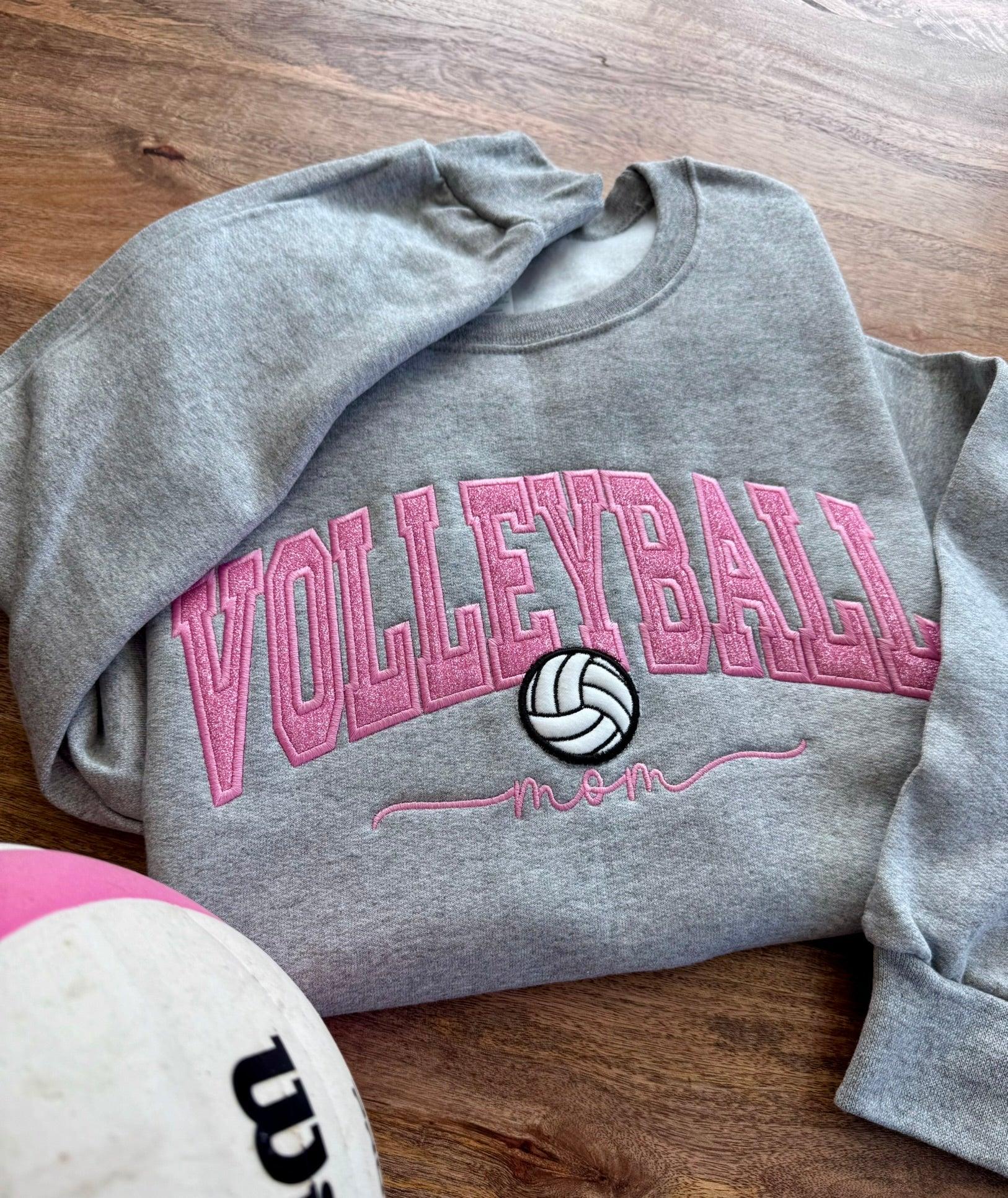 Volleyball Embroidered Mom Sweatshirt with ball and personalized the name on the sleeve