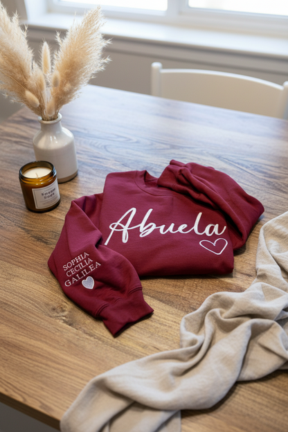 Abuela Embroidered Sweatshirt, Personalized Grandma Gift, Custom Names Sleeve, Hispanic Grandma Sweater, Latina Family Gift, Gift for Abuela