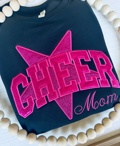 Personalized Cheer sweatshirt featuring sparkle appliqué and optional custom title