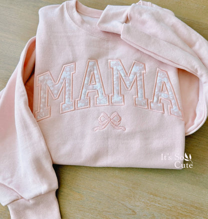 Personalized Mama embroidered sweatshirt custom name sleeve floral appliqué