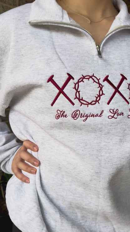 XOXO Christian Embroidered Quarter Zip | Nails & Crown of Thorns | Faith Apparel