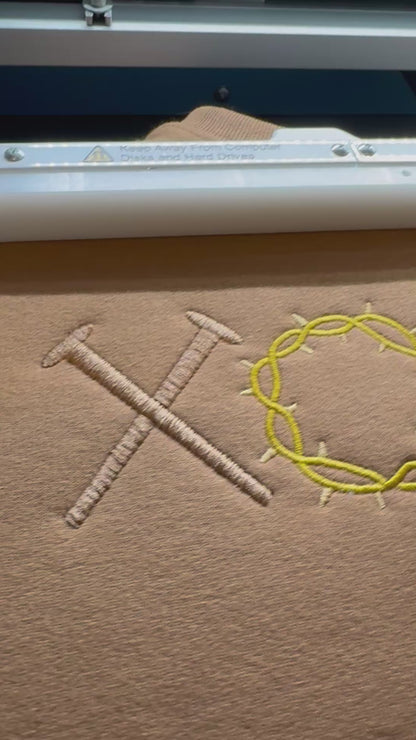 XOXO Embroidered Christian Sweatshirt | Cross & Crown of Thorns | Faith Apparel