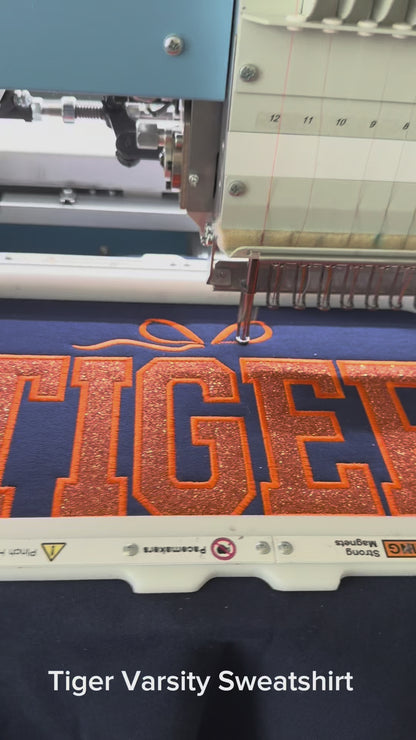 Sudadera bordada de tigre | Sudadera universitaria brillante | Espíritu escolar