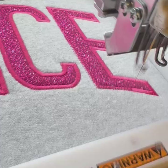 video Personalized Dance Mom sweatshirt with hot pink sparkle appliqué and embroidered