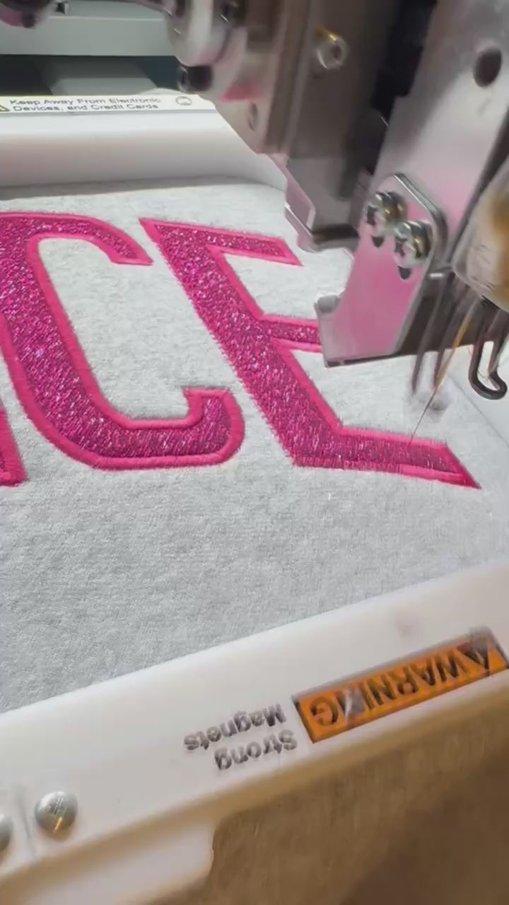 video Personalized Dance Mom sweatshirt with hot pink sparkle appliqué and embroidered