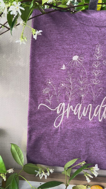 Personalized Grandma Embroidered Tee | Mama Nana Mimi Custom Title Shirt | Wildflower Gift